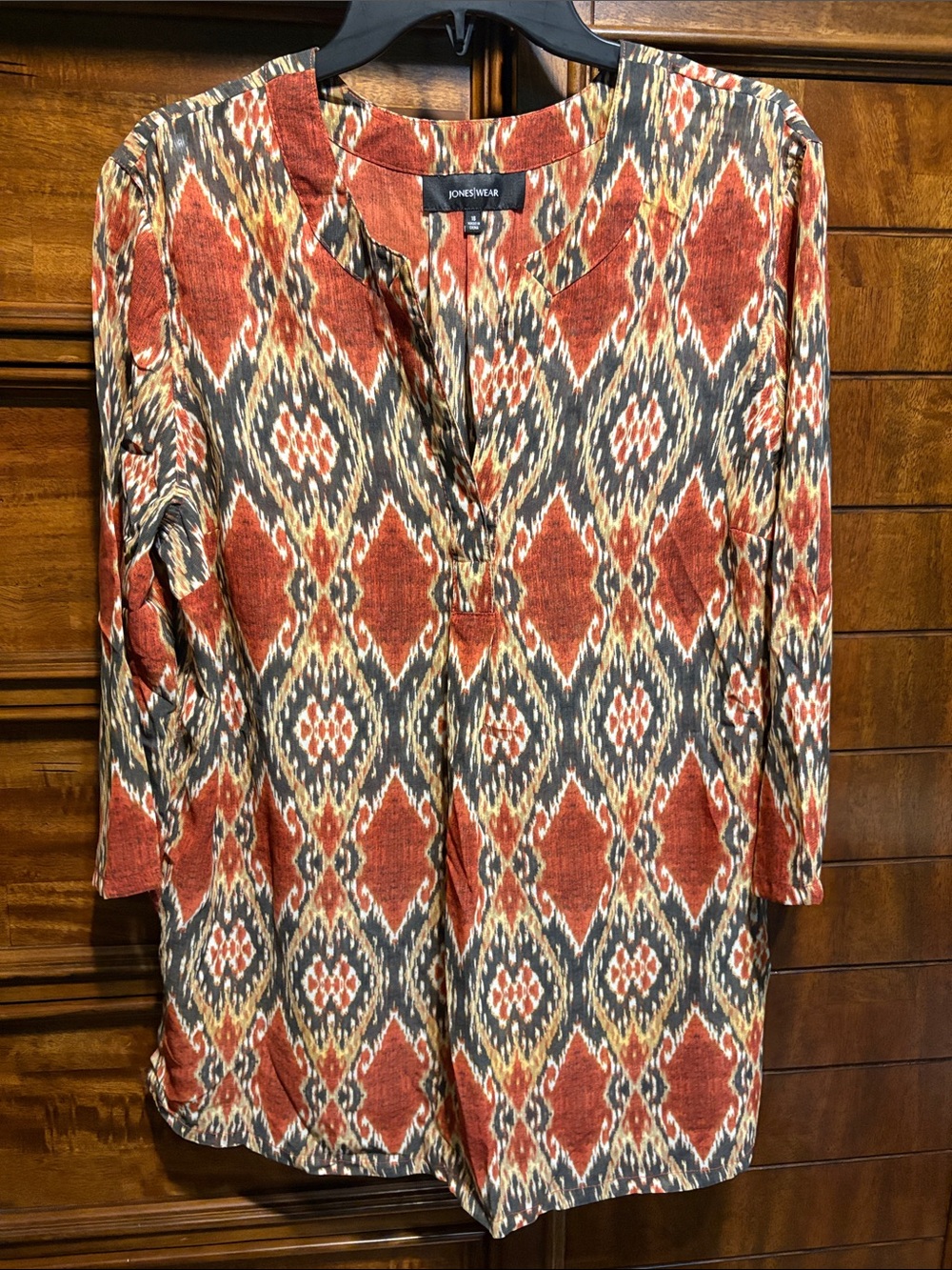 Jones Wear Rust and Black Ikat Print Tunic